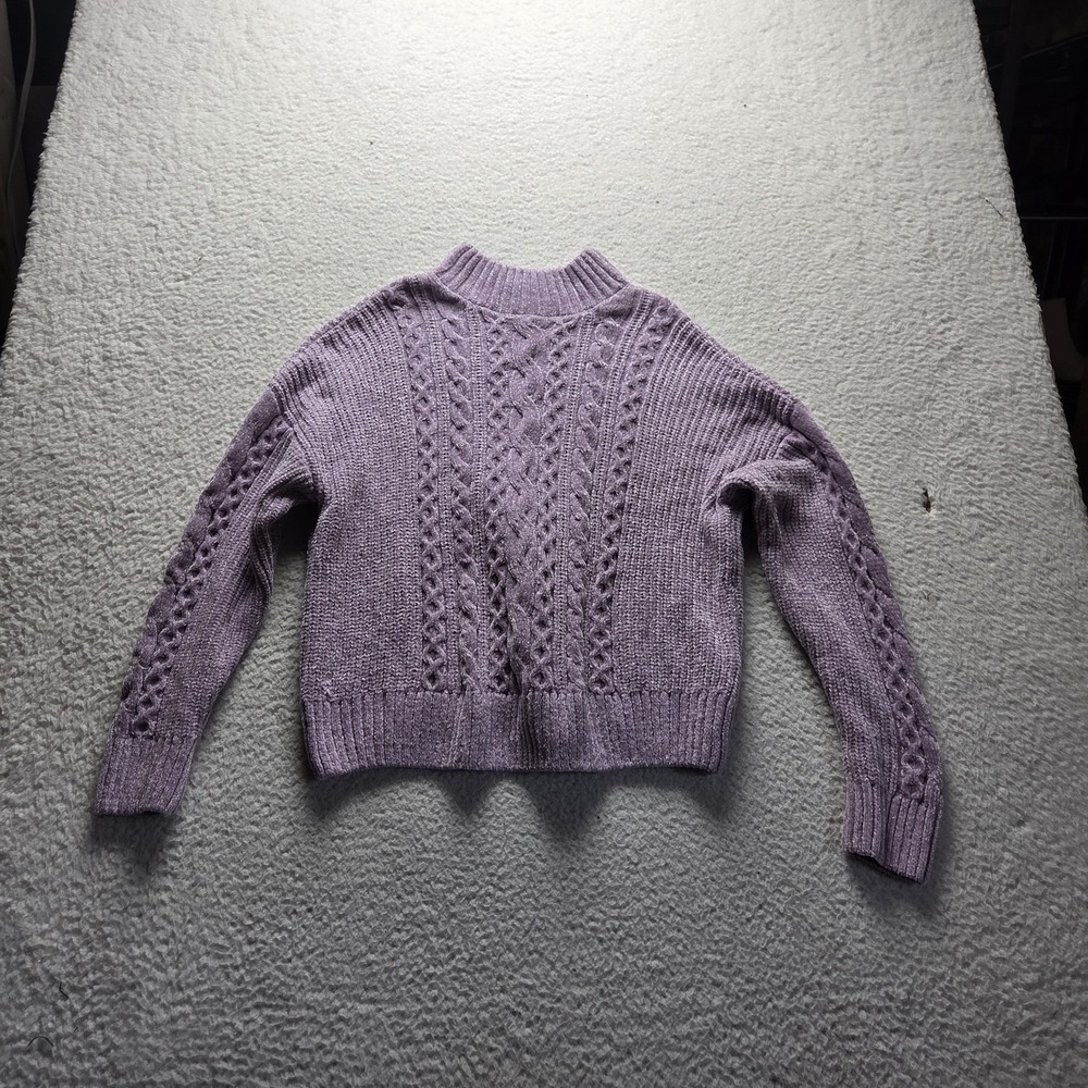 Rachel Zoe Sweater Womens Large Purple Mock Neck Long Sleeve Cable Knit Pullover